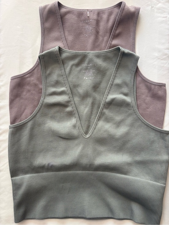 Garage Tops - Garage Ribbed V-Neck Tank Tops in Sage and Mauve (set of 2)